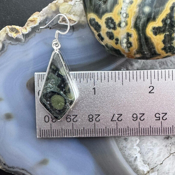 Sterling Silver Southwestern Style Kite Kambaba Jasper Dangle Earrings For Women - Picture 9 of 10